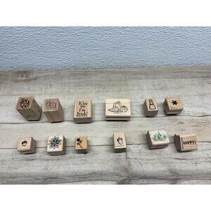 Mixed Brands Set Of 12 Wood Mounted Rubber Stamps